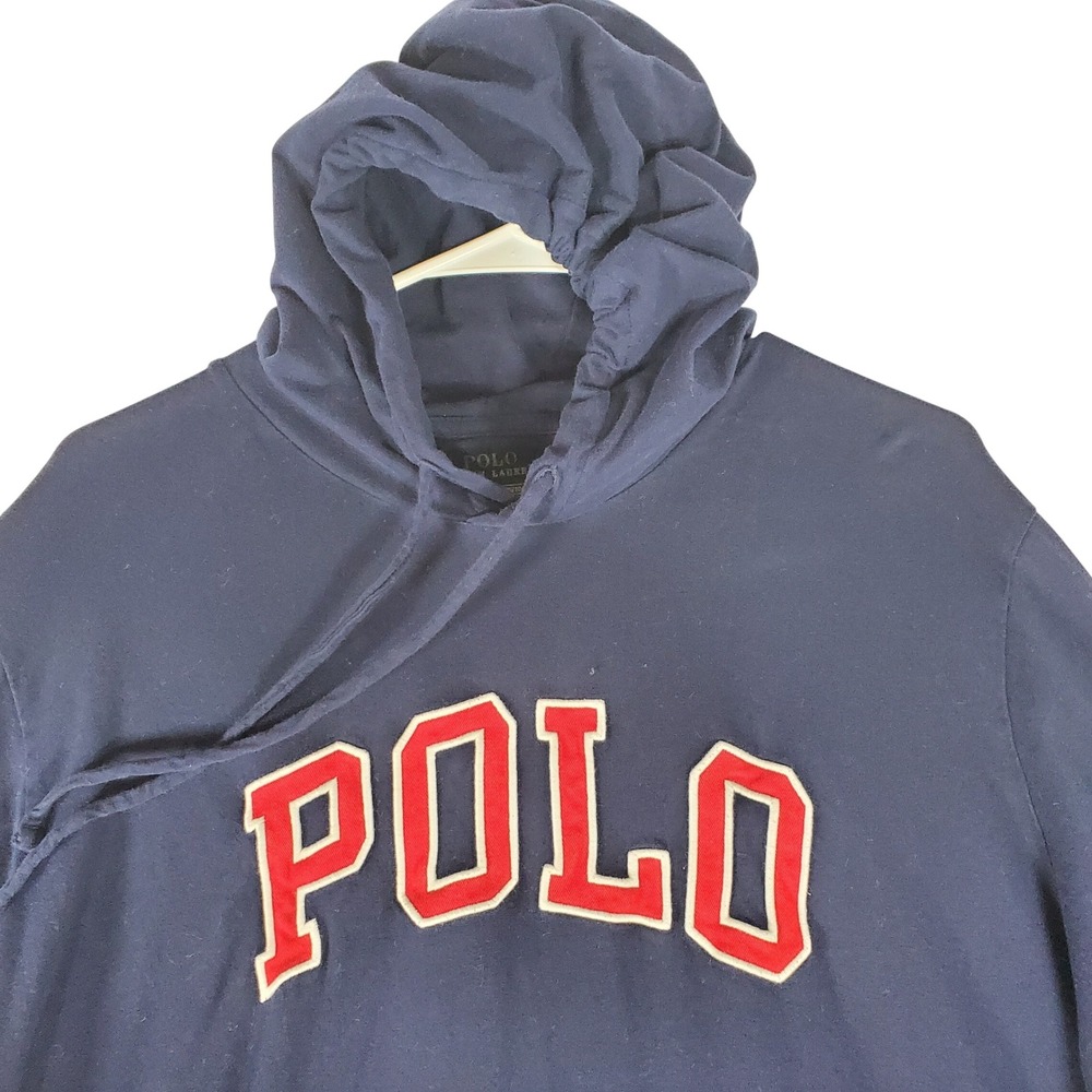 Polo Ralph Lauren Mens XL Navy Blue Spellout Hooded Long Sleeve T-Shirt Hoodie